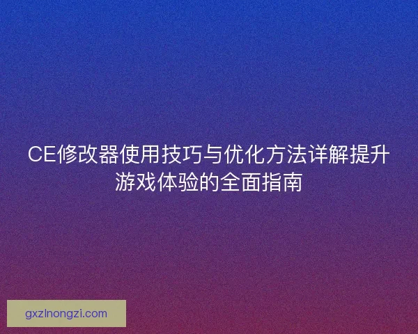 CE修改器使用技巧与优化方法详解提升游戏体验的全面指南