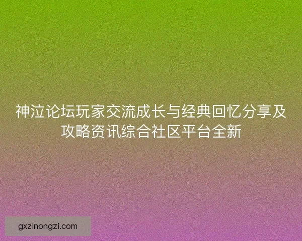 神泣论坛玩家交流成长与经典回忆分享及攻略资讯综合社区平台全新